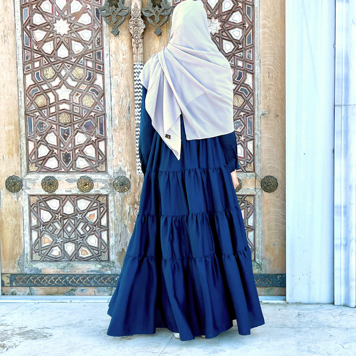 Girls Long Sleeve Teal Blue Satin Tiered Maxi Dress - Modest Formalwear for Teens & Tweens