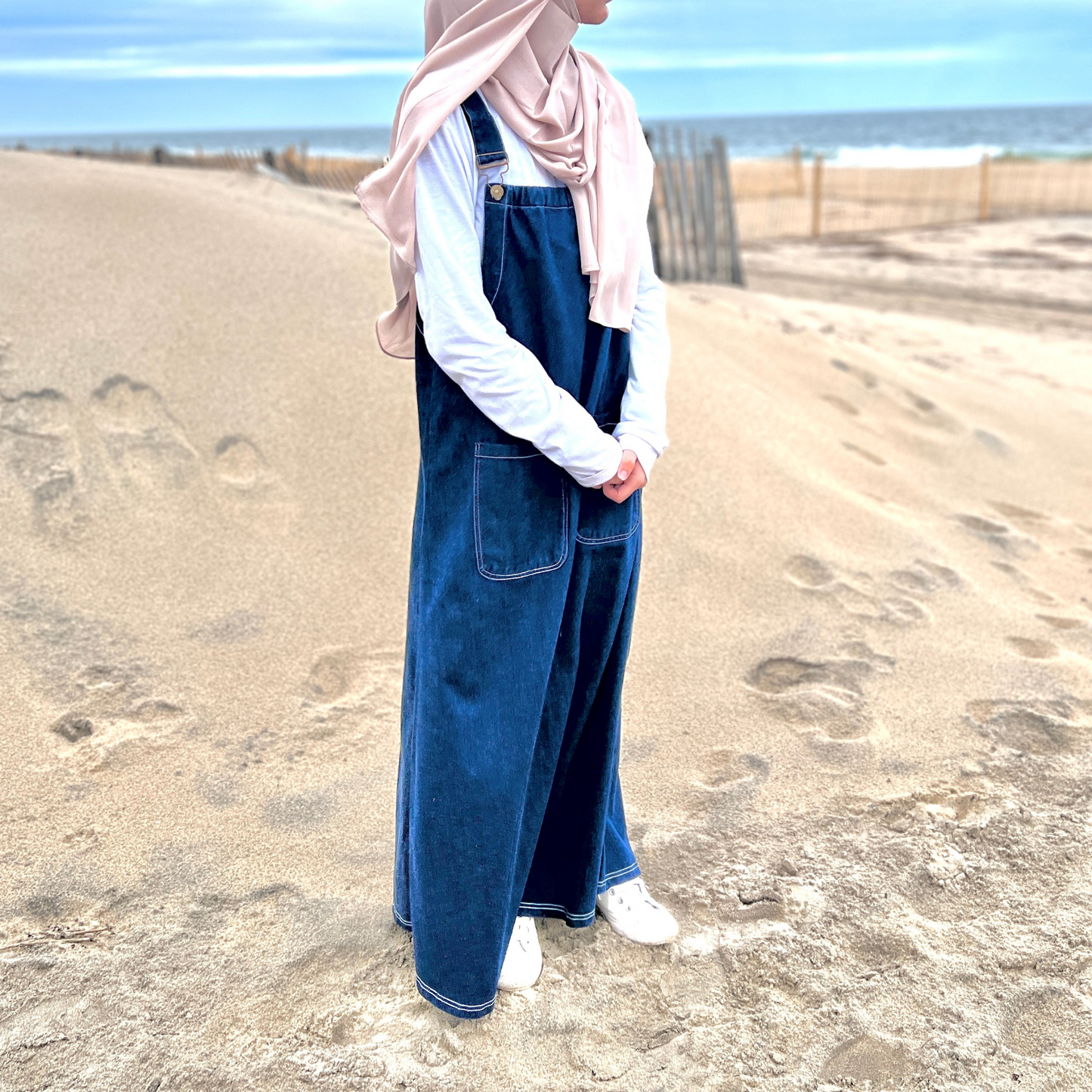 Girls Denim Overall Jumper with Adjustable Buckles - Modest & Stylish