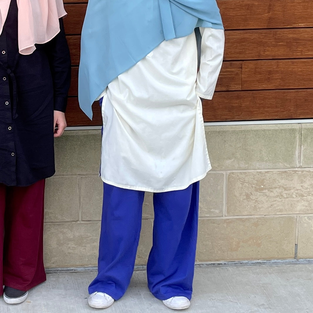 Girls' Blue Cotton Wide Leg Palazzo Pants w/Pockets - Modest Casualwear for Teens & Tweens