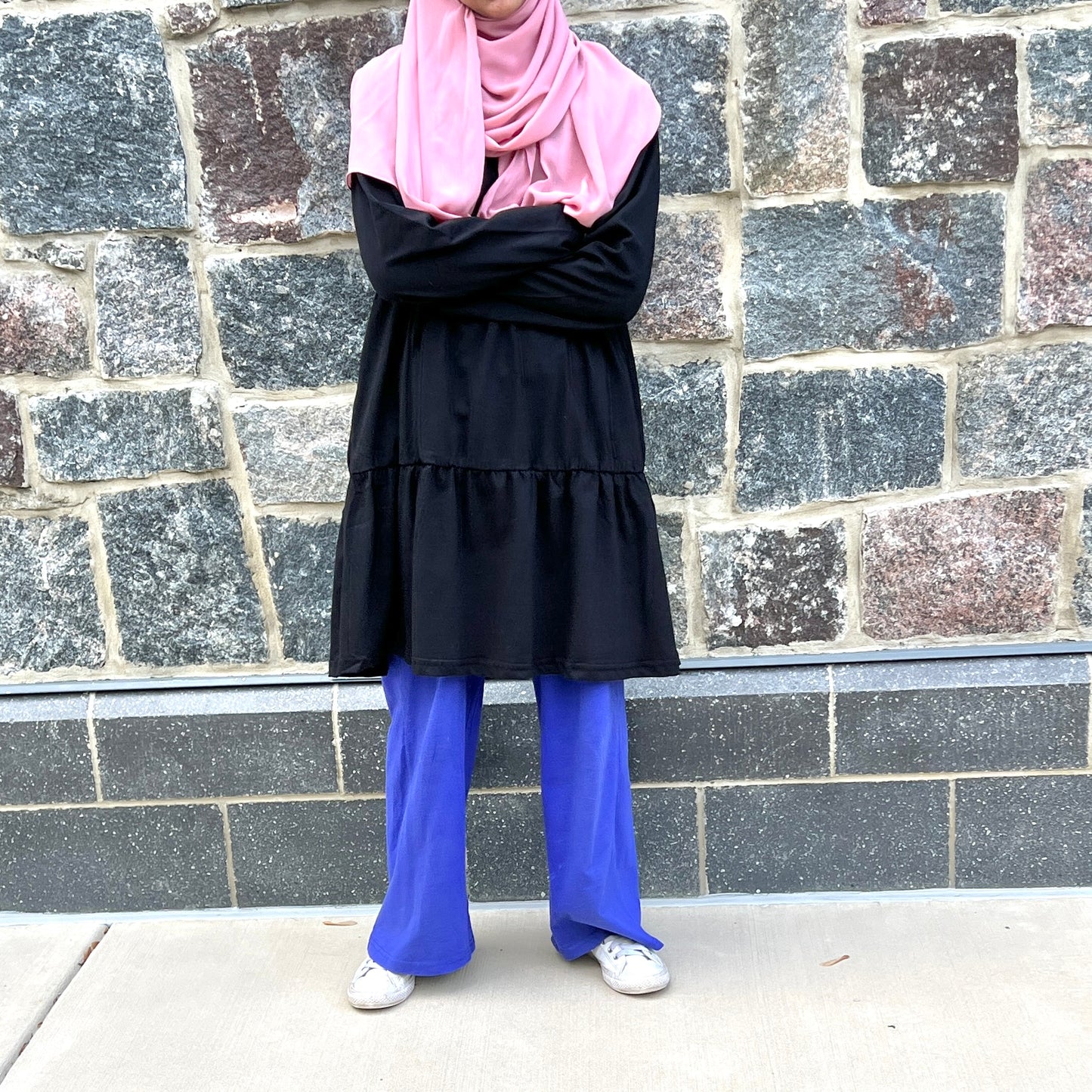 Girls Long Sleeve Pink Tiered Cotton Shirt w/ Pockets - Modest Casualwear for Teens & Tweens