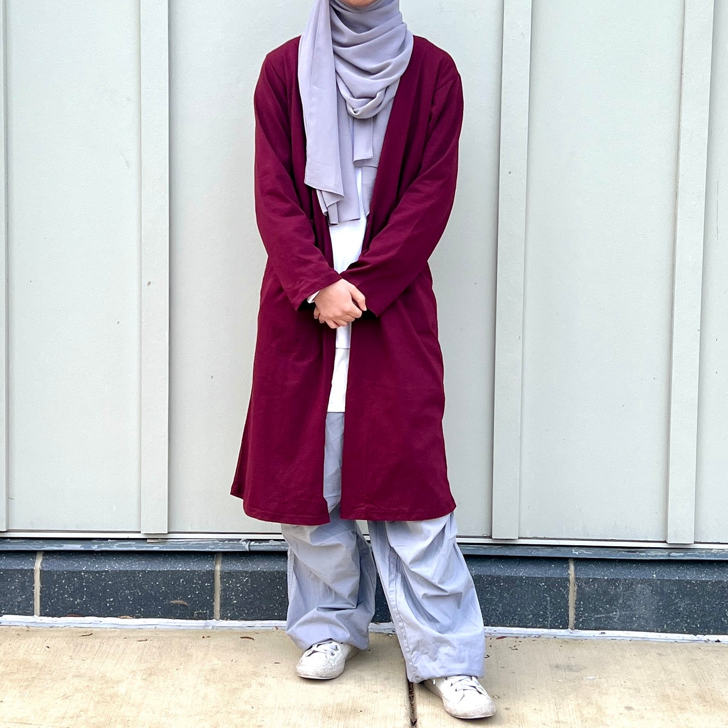 Girls Grey 100% Cotton Jersey Open Front Cardigan Abaya