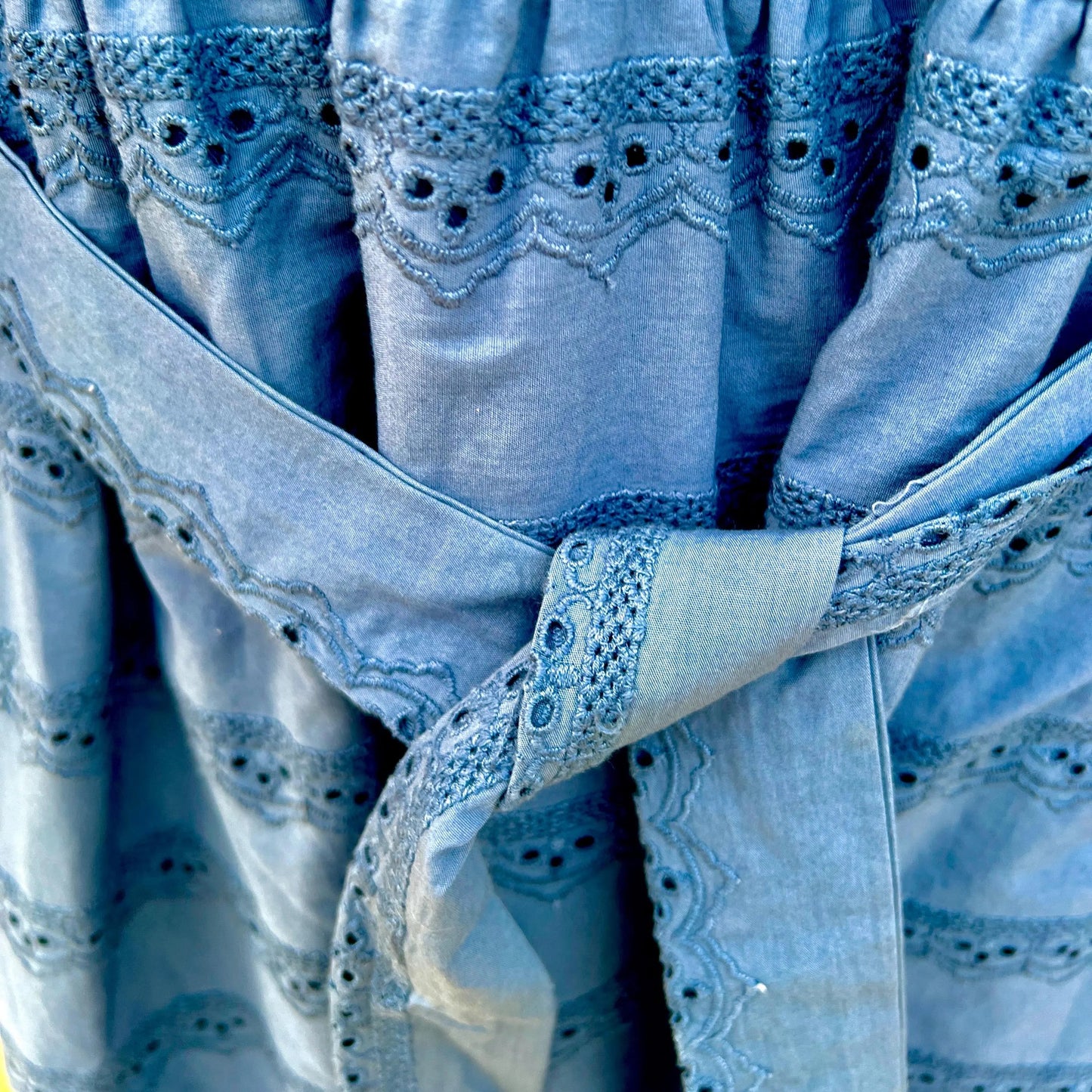 Girls Blue Cotton Eyelet Lace Maxi Dress - Elegant & Modest Partywear for Girls