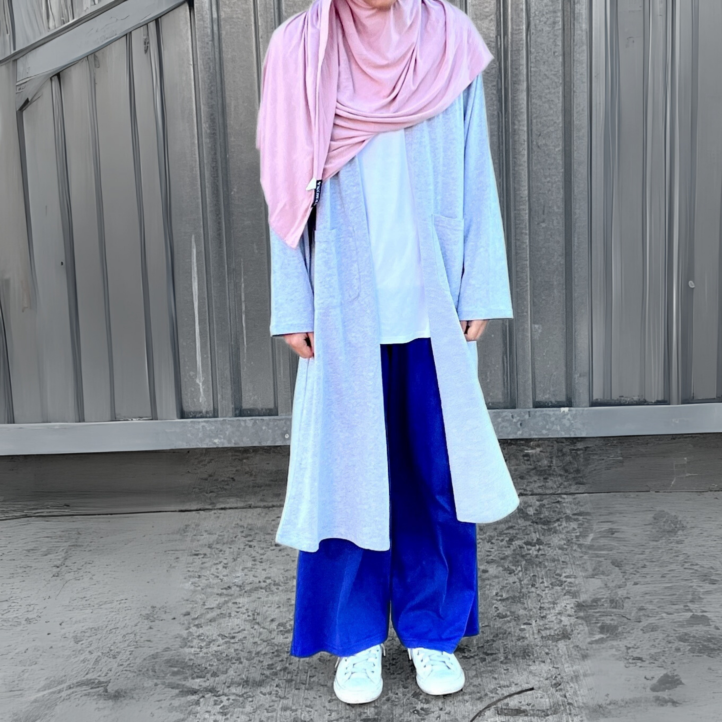Girls Grey 100% Cotton Jersey Open Front Cardigan Abaya