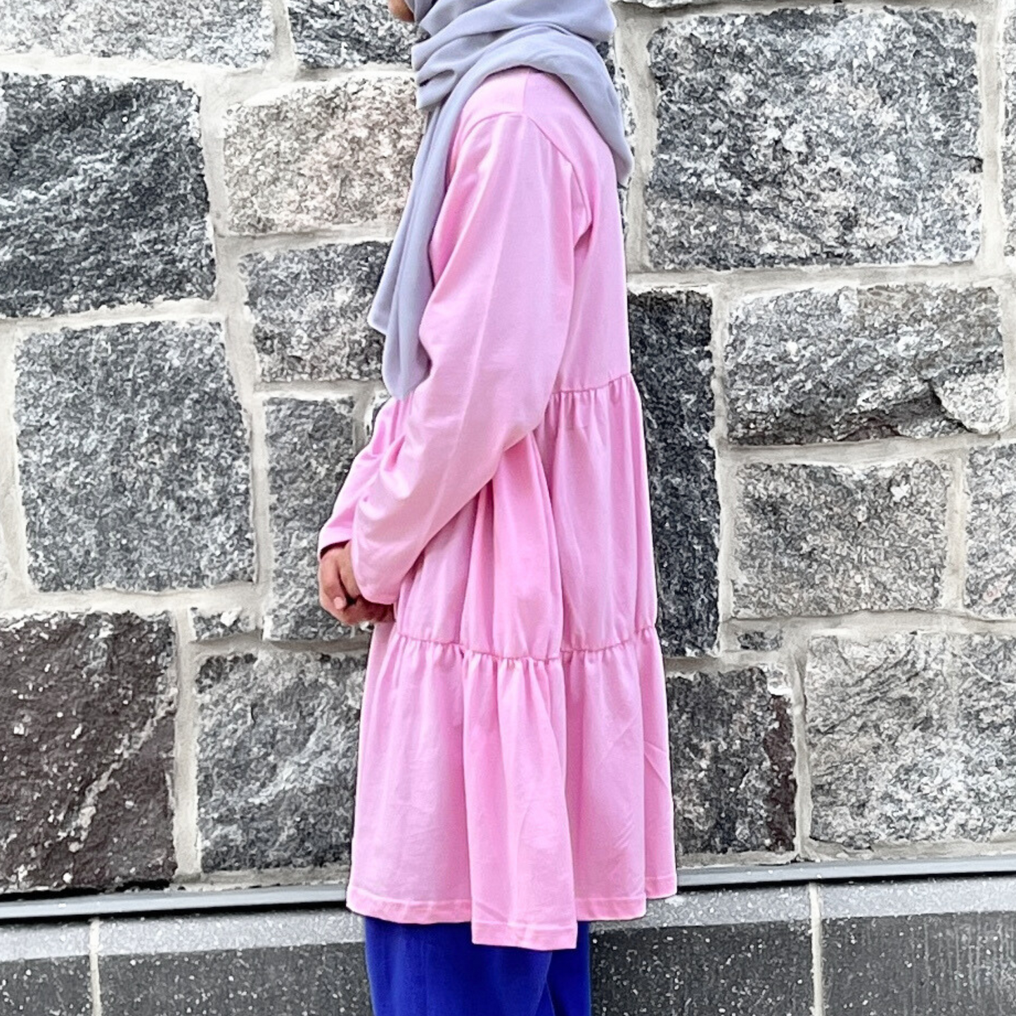 Girls Long Sleeve Pink Tiered Cotton Shirt w/ Pockets - Modest Casualwear for Teens & Tweens