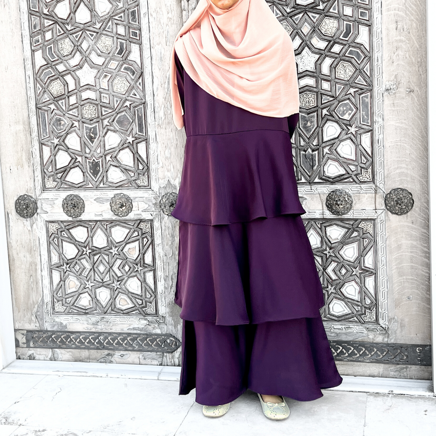 Girls Deep Purple Satin Cascading Maxi Dress - Modest Formalwear for Tweens & Teens