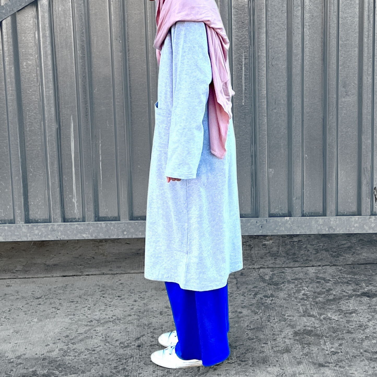 Girls Grey 100% Cotton Jersey Open Front Cardigan Abaya
