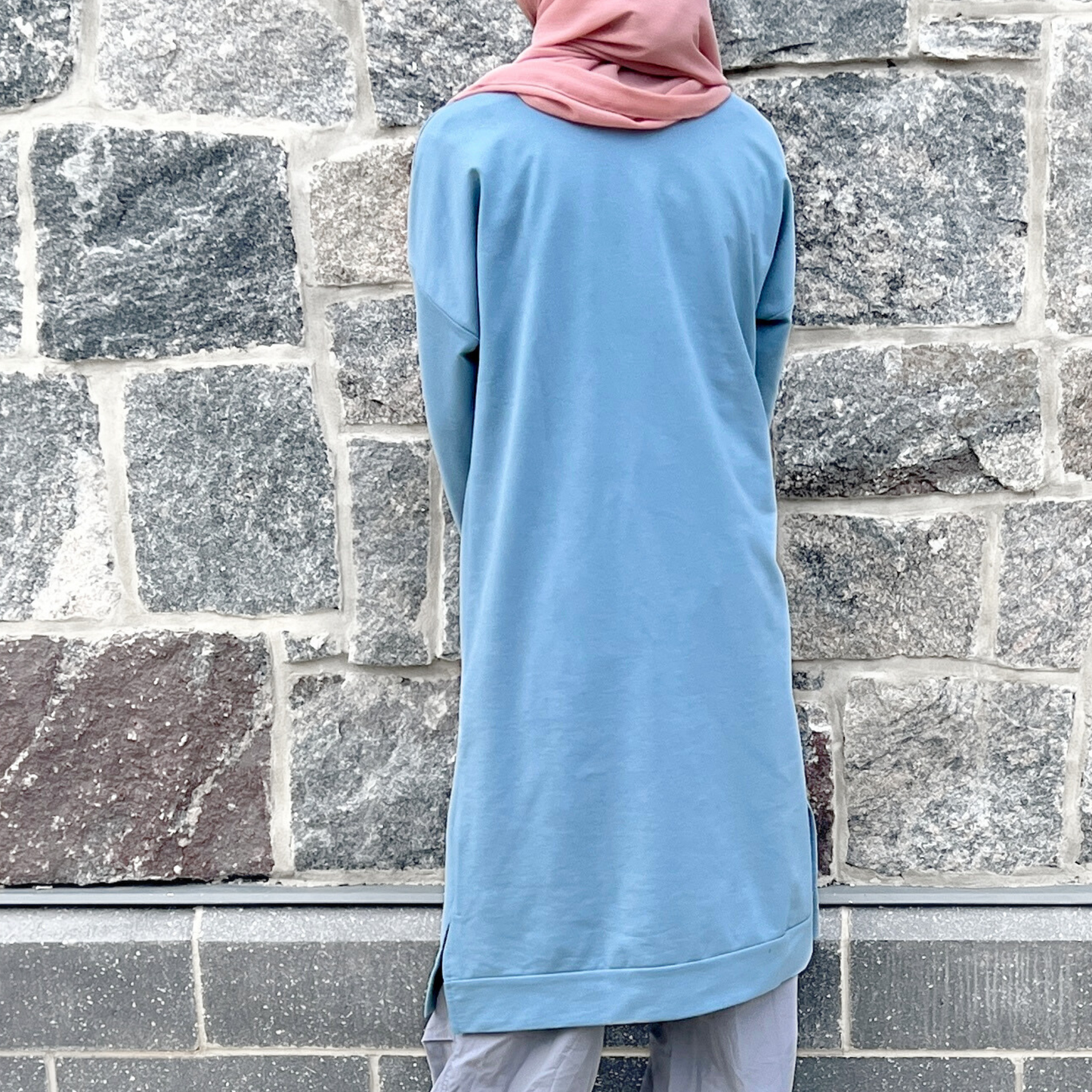Girls Trendy Light Blue Long Sleeve Tunic - Modest Casualwear for Teens & Tweens