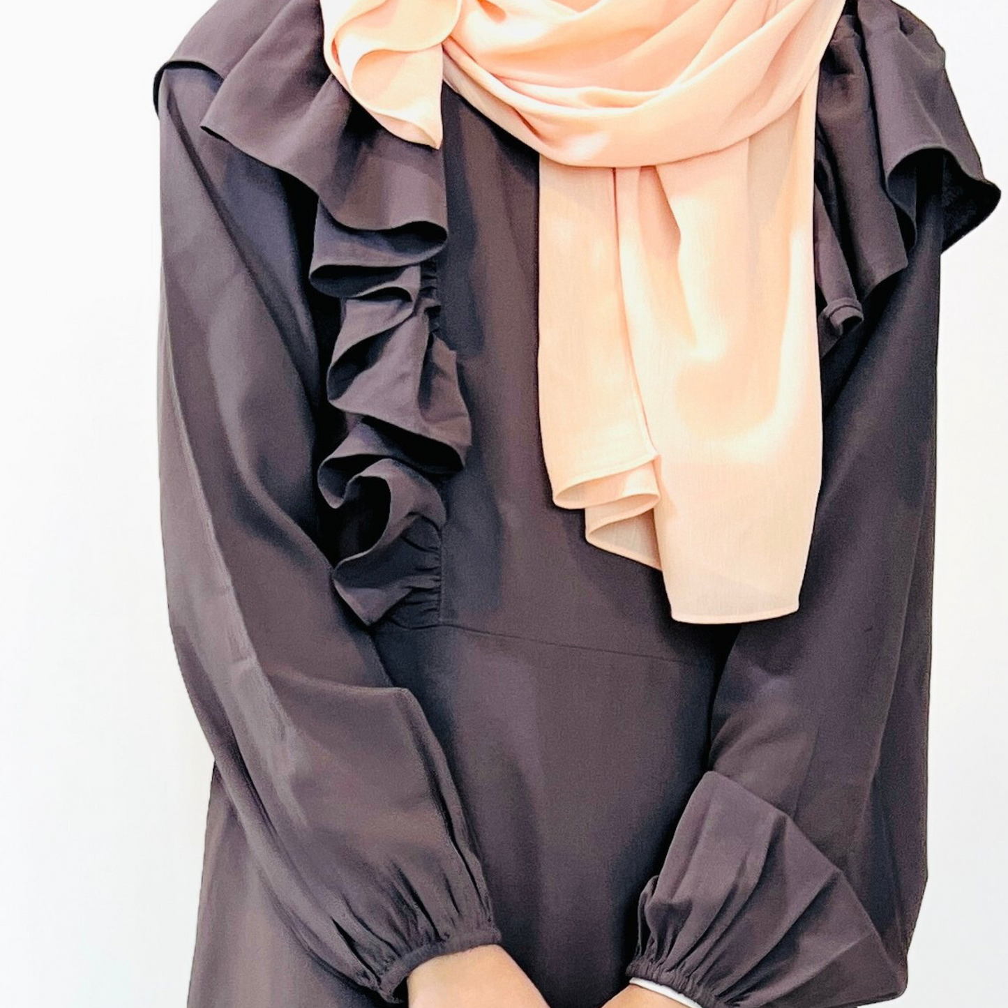 Girls Long Sleeve Smoky Grey Purple Ruffled Maxi Dress - Modest Formalwear for Teens & Tweens