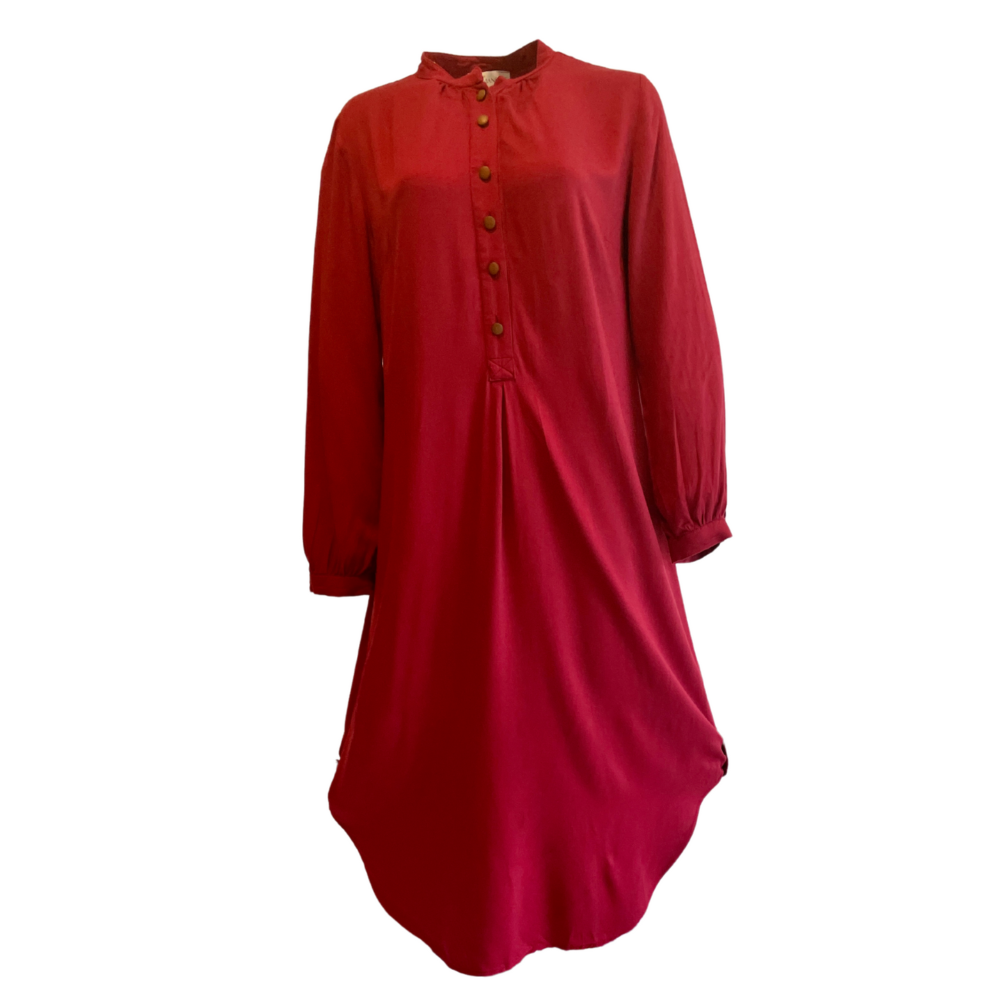 Girls Deep Red Long Sleeve Tunic with Button Yoke - Modest Casualwear for Teens & Tweens