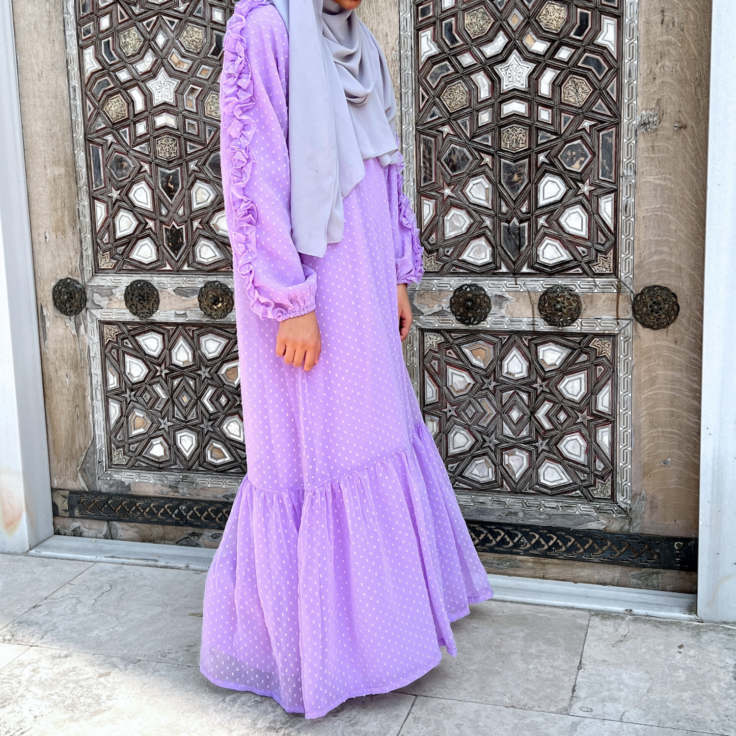 Girls Lilac Purple Long Sleeve Chiffon Maxi Dress - Modest Formalwear for Teens & Tweens