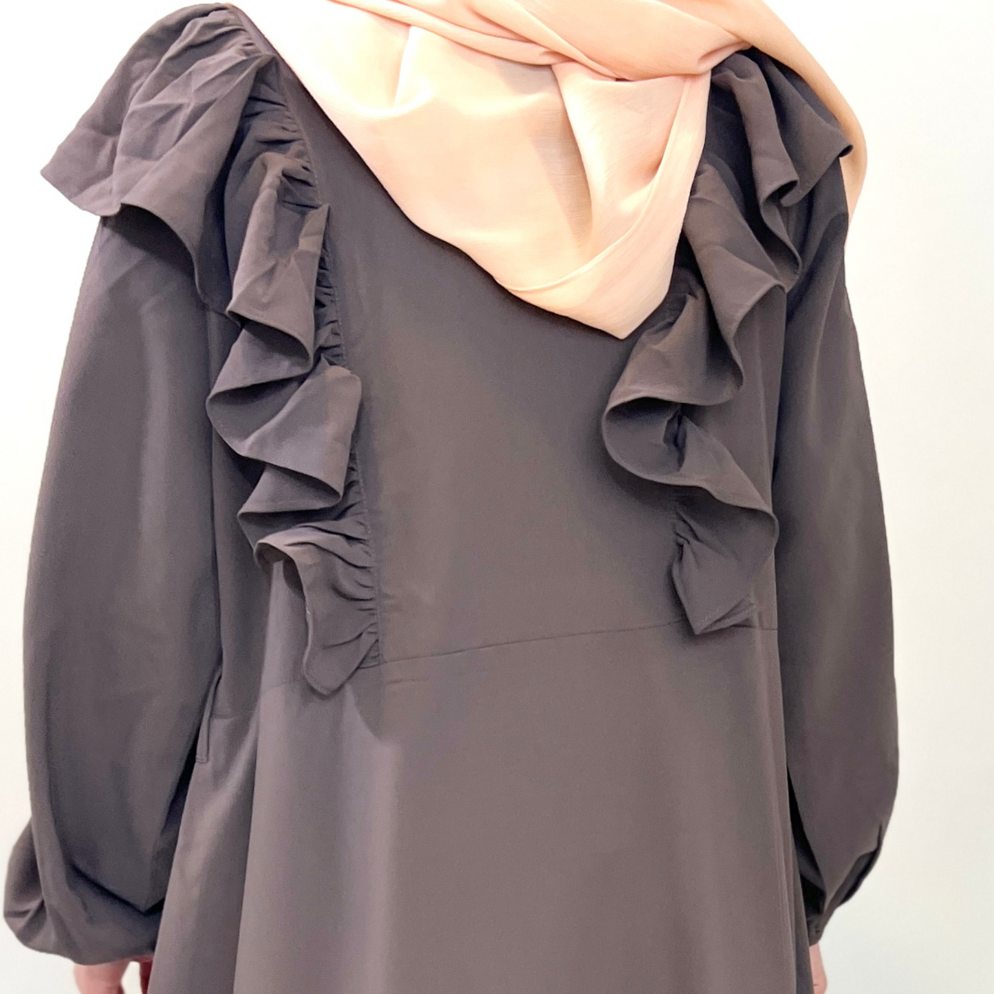 Girls Long Sleeve Smoky Grey Purple Ruffled Maxi Dress - Modest Formalwear for Teens & Tweens