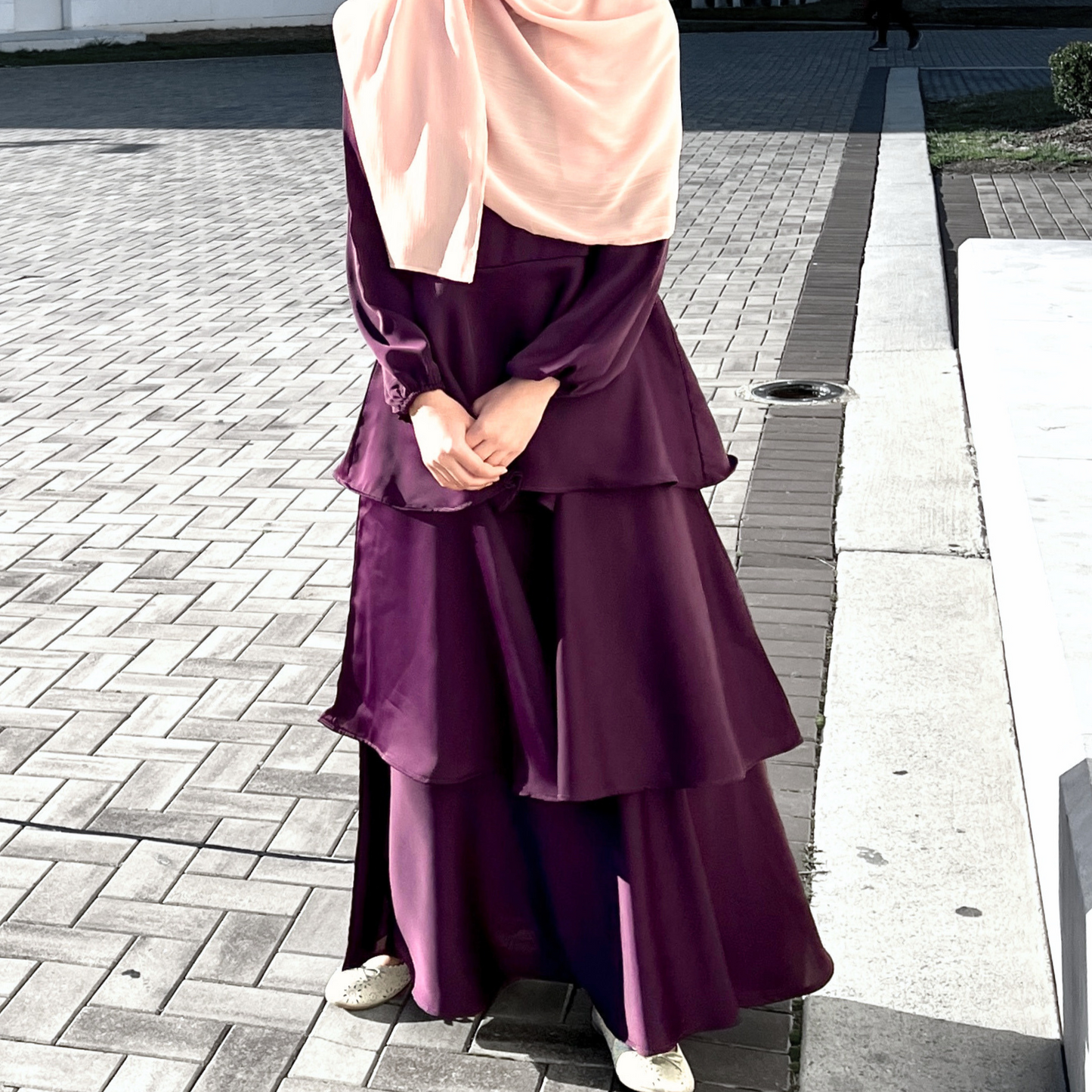 Girls Deep Purple Satin Cascading Maxi Dress - Modest Formalwear for Tweens & Teens