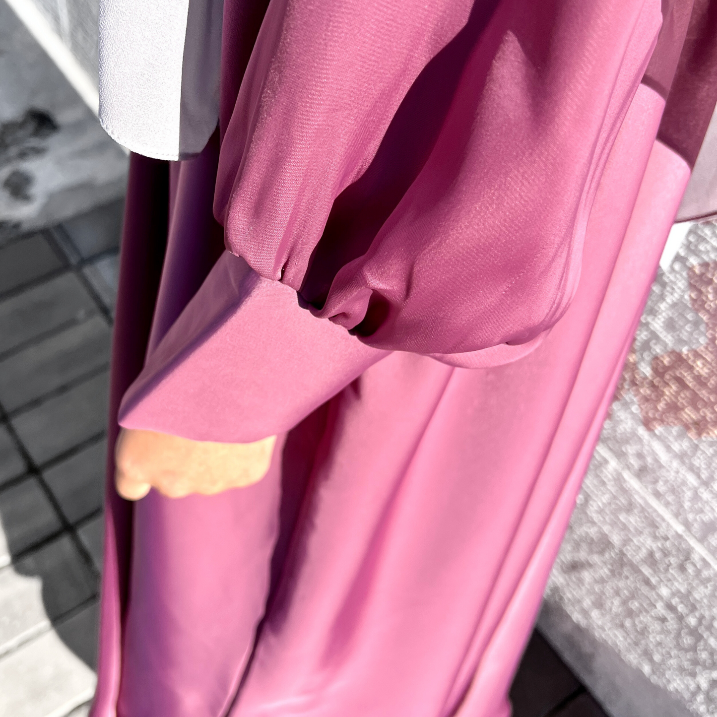 Girls Long Sleeve Satin Rose Pink A-Line Maxi Dress Abaya- Modest Formalwear for Teens & Tweens