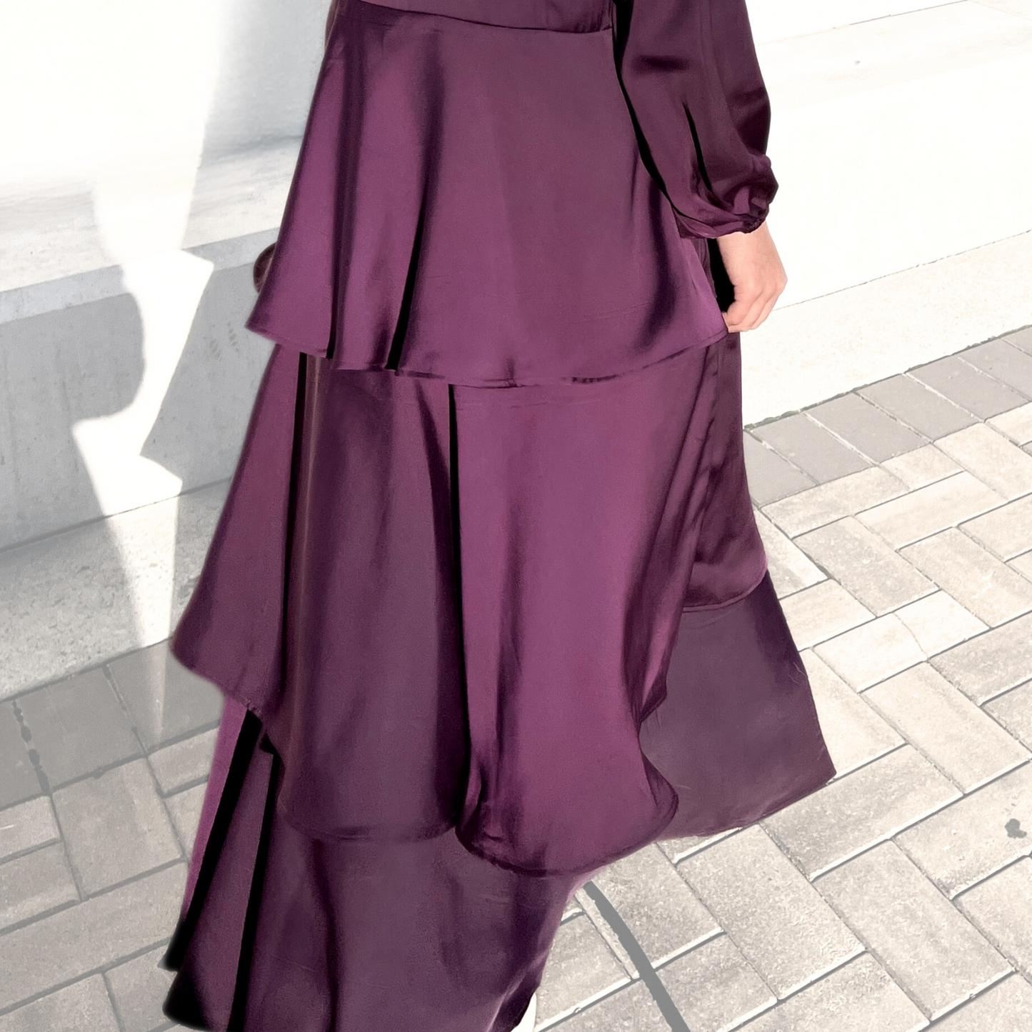 Girls Deep Purple Satin Cascading Maxi Dress - Modest Formalwear for Tweens & Teens