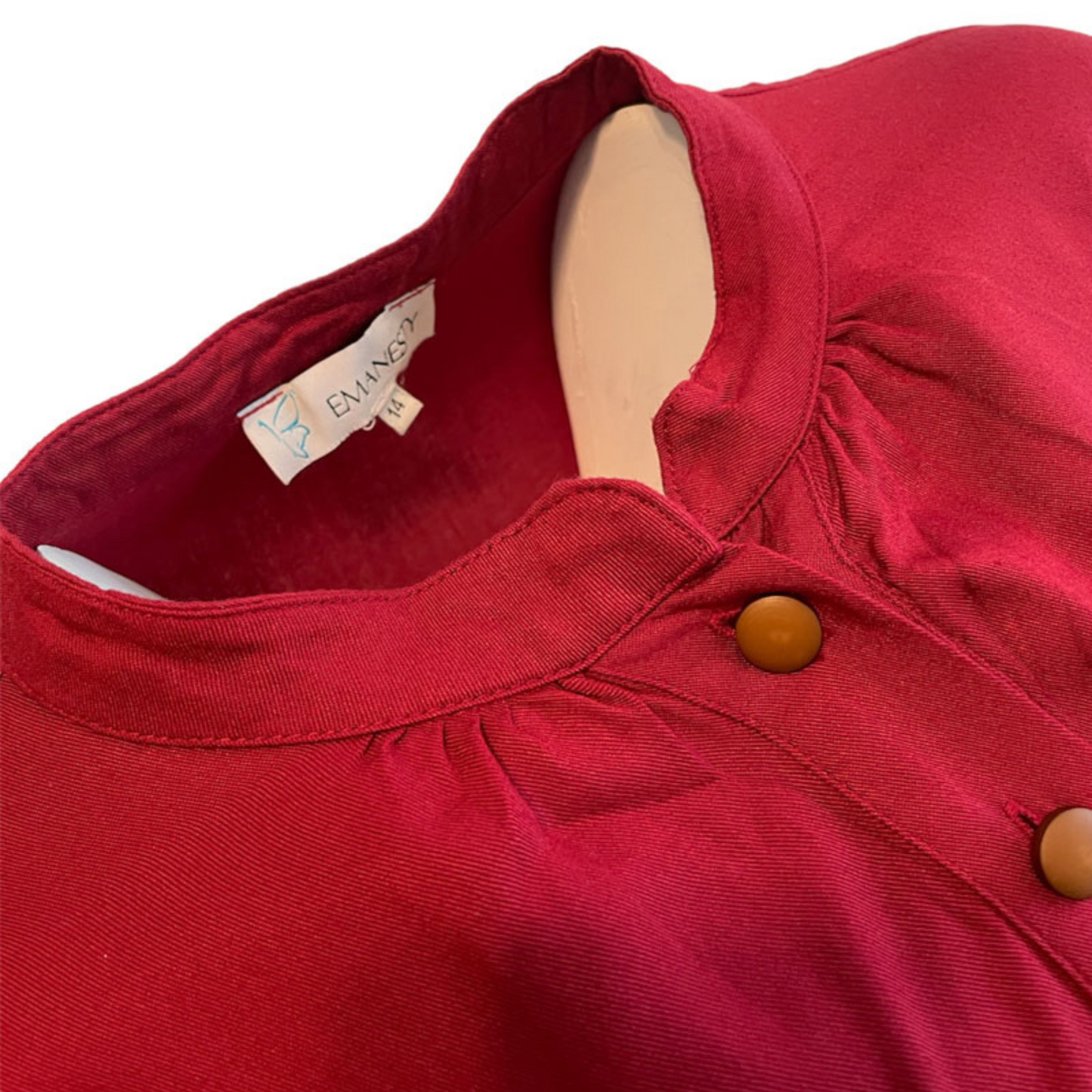 Girls Deep Red Long Sleeve Tunic with Button Yoke - Modest Casualwear for Teens & Tweens