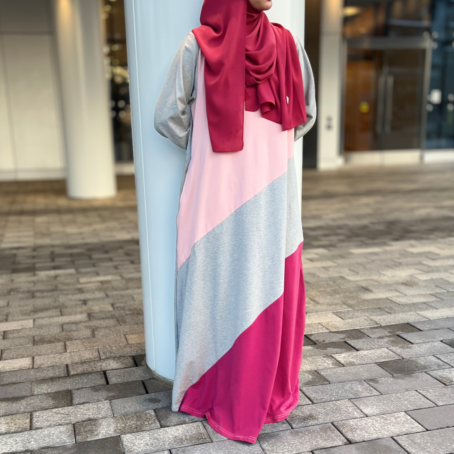 Girls Blue Cotton Jersey Striped A-line Maxi Dress Abaya w/ 2 Pockets - Modest & Stylish