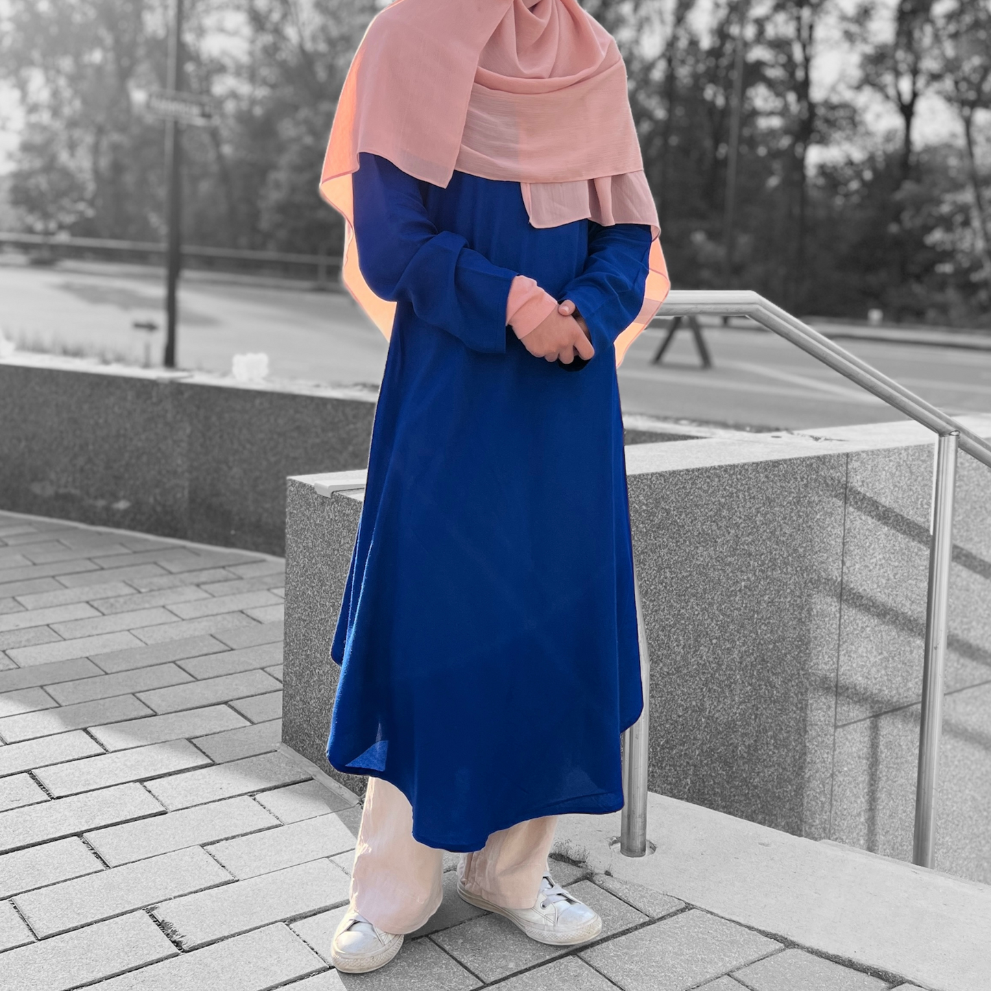 Girls Lightweight Long Sleeve Blue Tunic Kamees - Modest Casualwear for Teens & Tweens