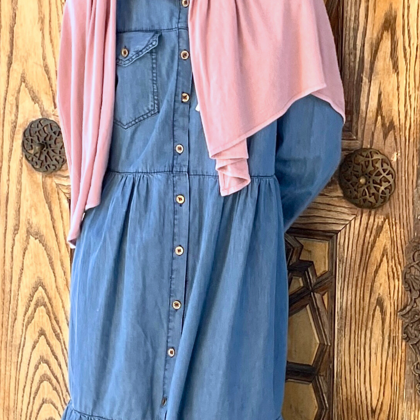 Girls Lightweight Cotton Denim Tiered Maxi Dress Abaya - Modest Dressing