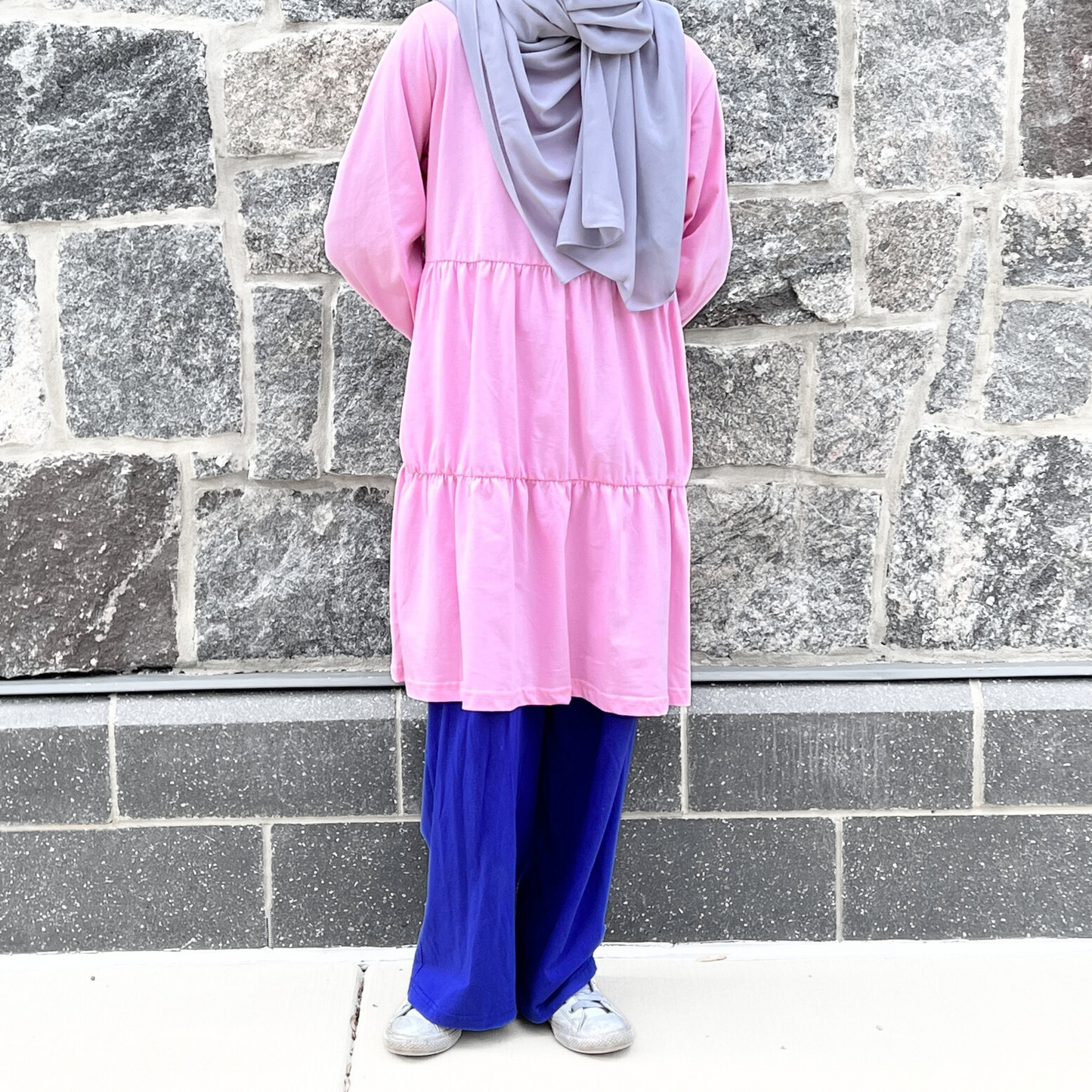 Girls Long Sleeve Pink Tiered Cotton Shirt w/ Pockets - Modest Casualwear for Teens & Tweens