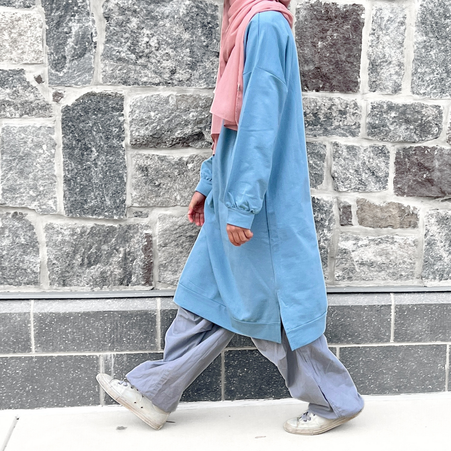 Girls Trendy Light Blue Long Sleeve Tunic - Modest Casualwear for Teens & Tweens