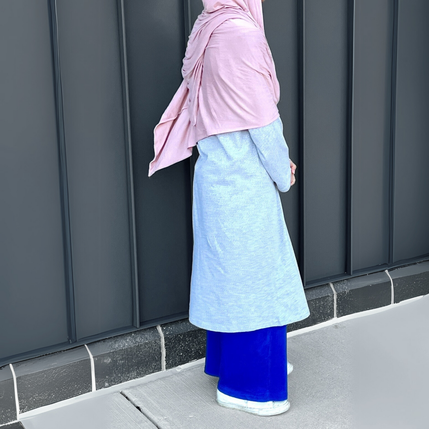 Girls Grey 100% Cotton Jersey Open Front Cardigan Abaya