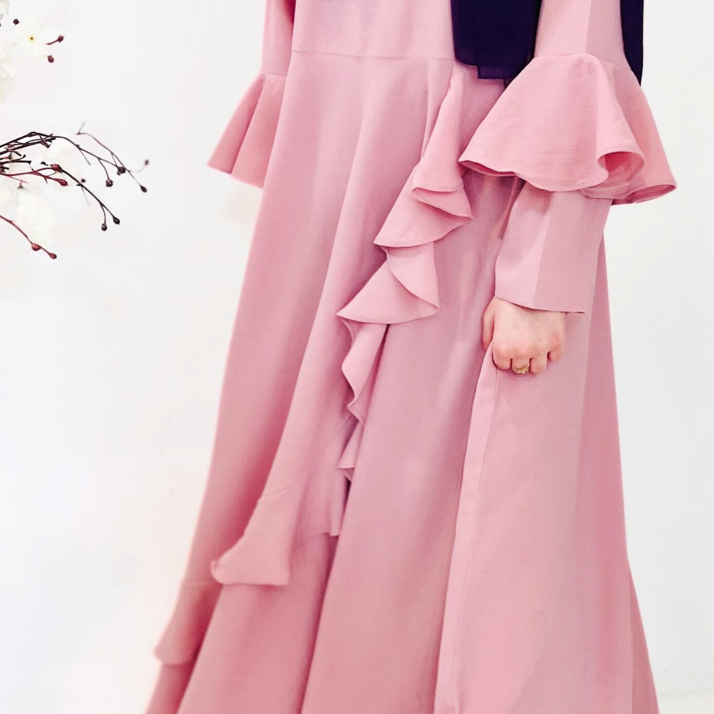 Girls Long Sleeve Light Pink Ruffled Maxi Dress - Modest Formalwear for Teens & Tweens