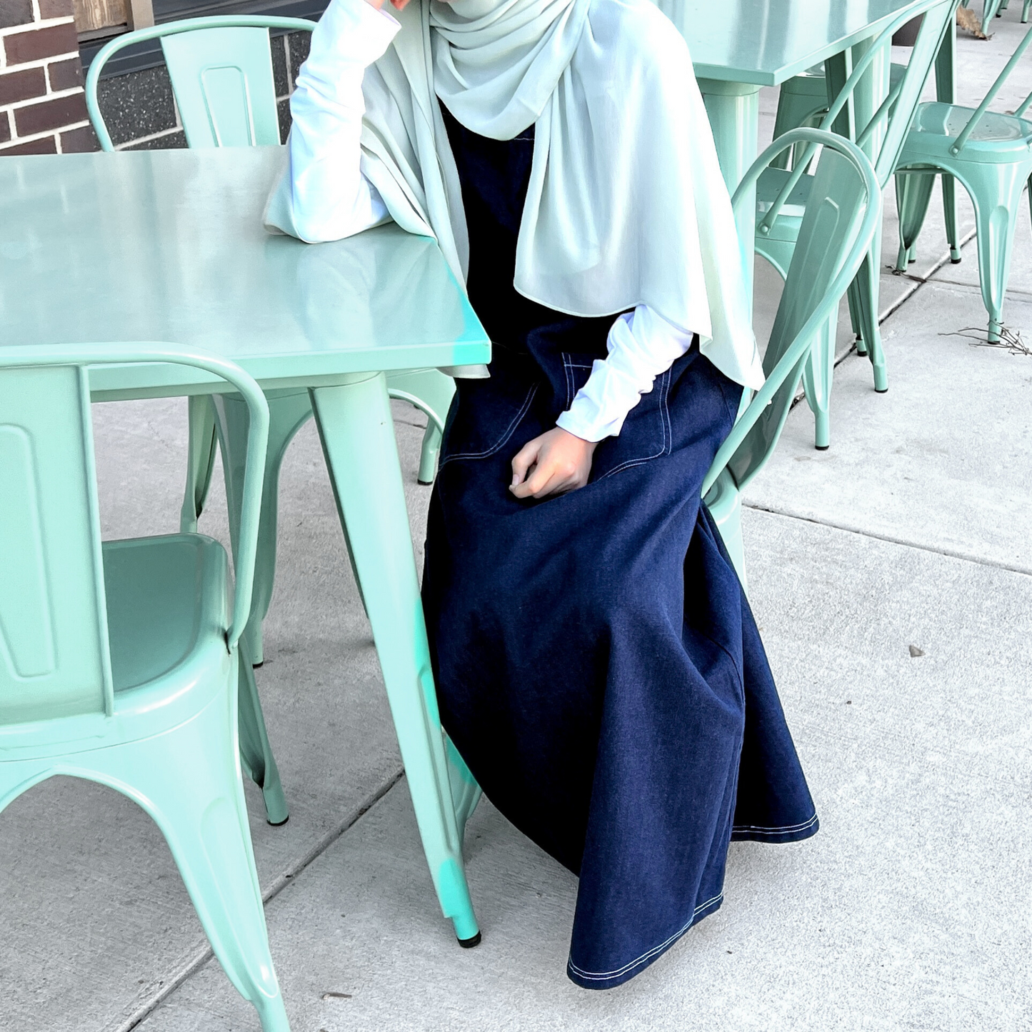 Girls Denim Overall Jumper with Adjustable Buckles - Modest & Stylish