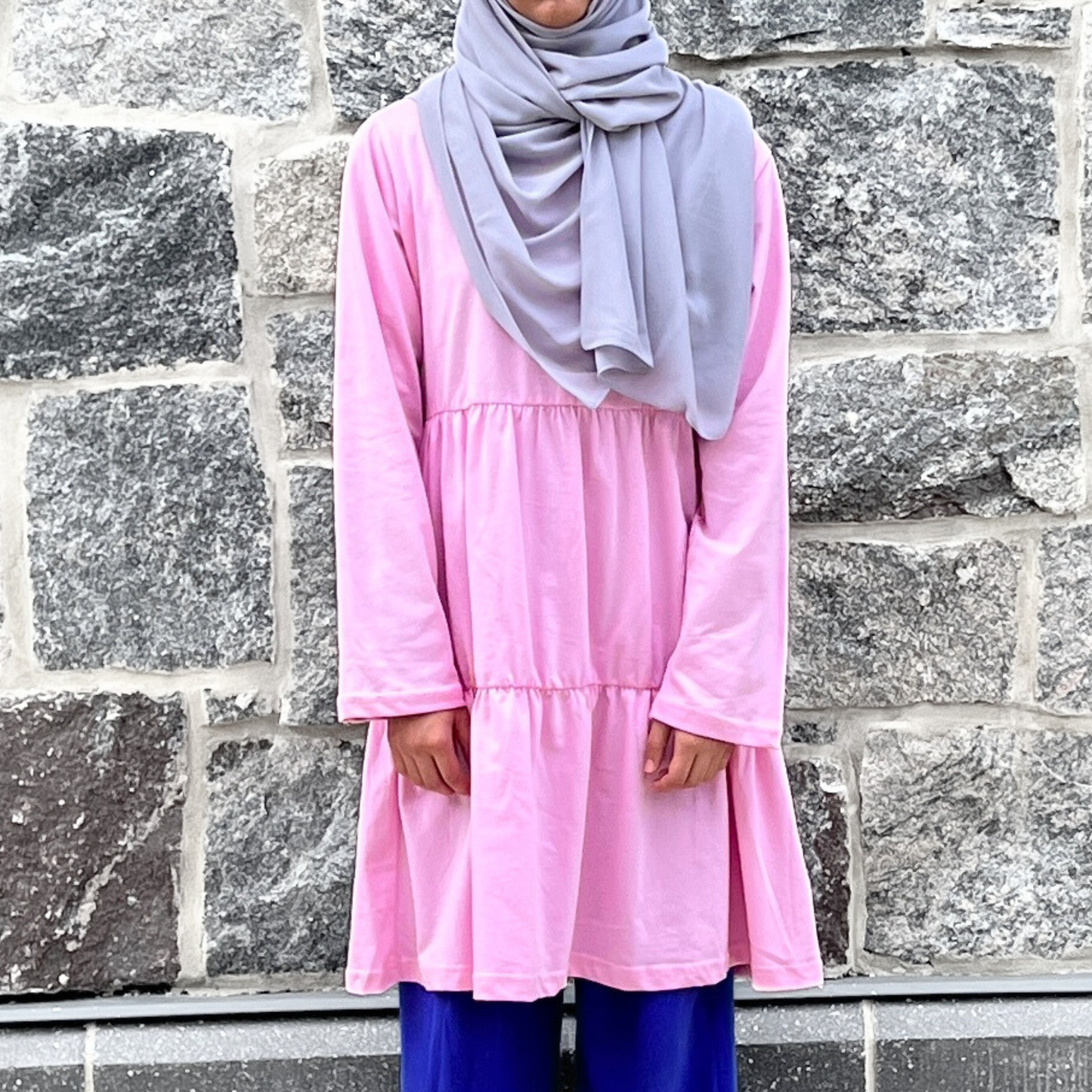 Girls Long Sleeve Pink Tiered Cotton Shirt w/ Pockets - Modest Casualwear for Teens & Tweens