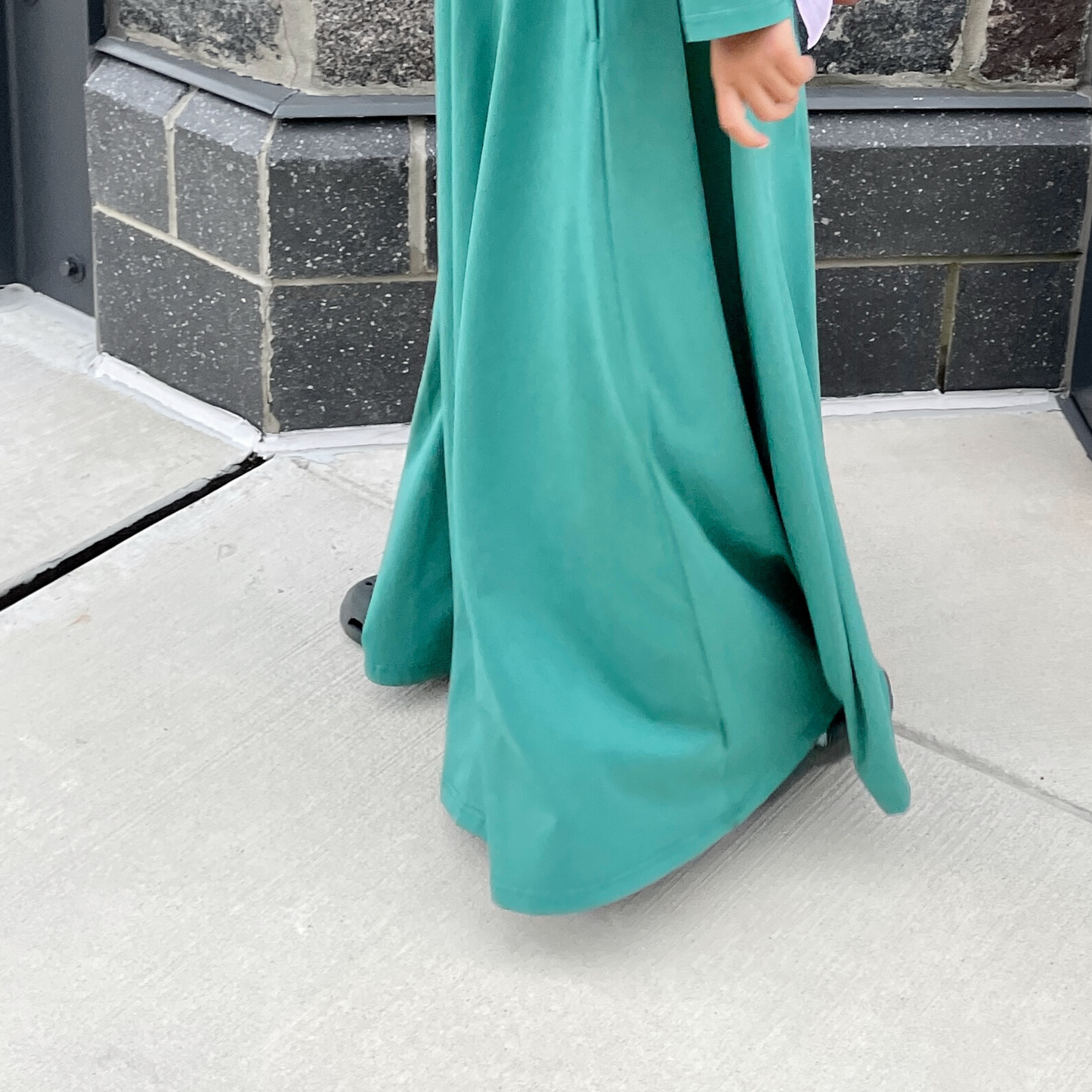 Girls Sea-Green Cotton Jersey Long Sleeve A-Line Maxi Dress Abaya with 2 Pockets- Modest Dressing