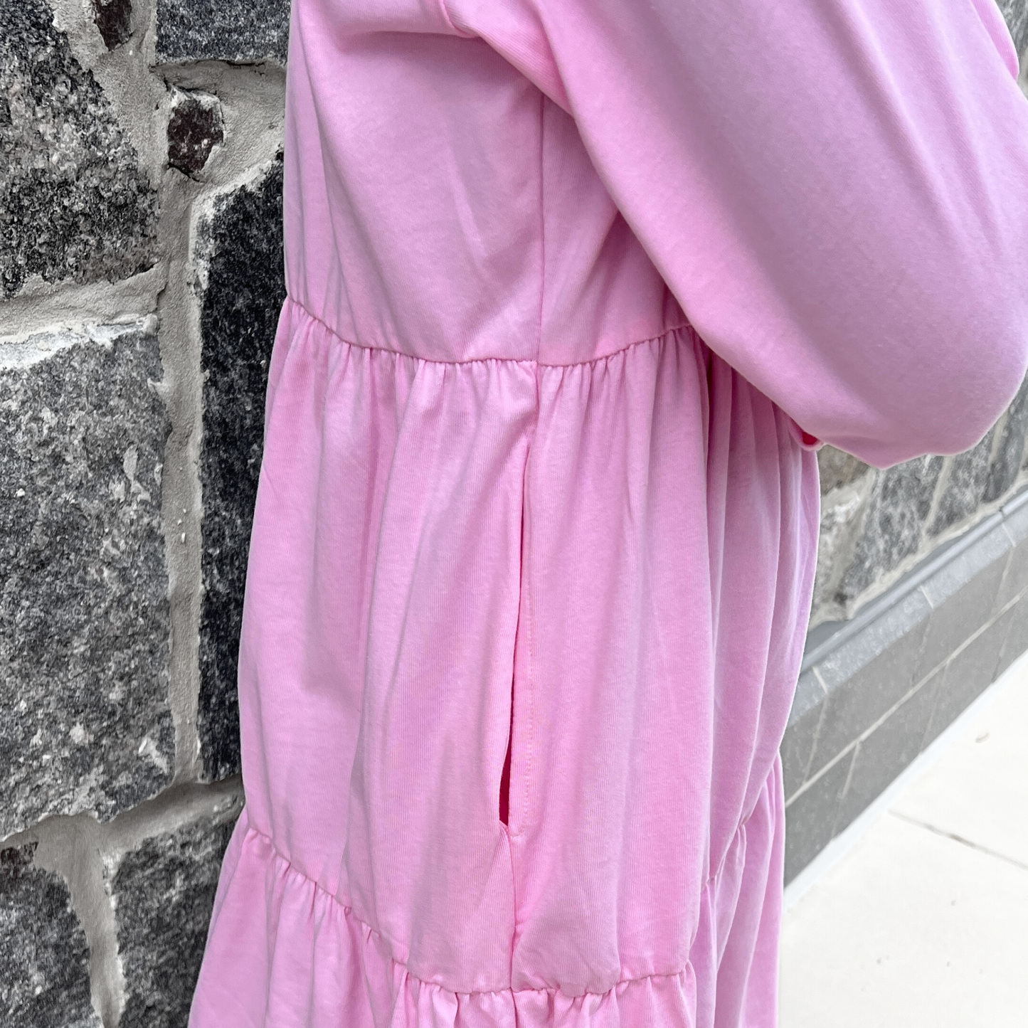 Girls Long Sleeve Pink Tiered Cotton Shirt w/ Pockets - Modest Casualwear for Teens & Tweens