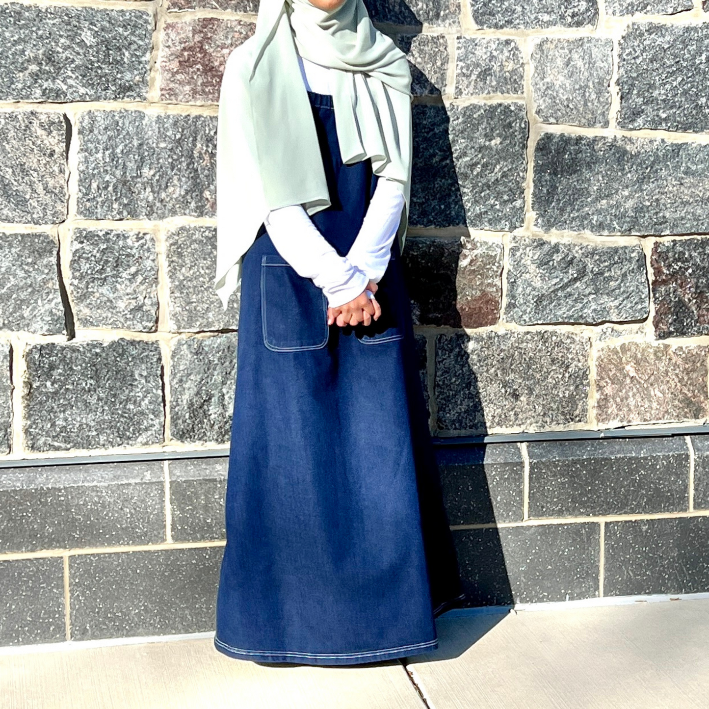Girls Denim Overall Jumper with Adjustable Buckles - Modest & Stylish