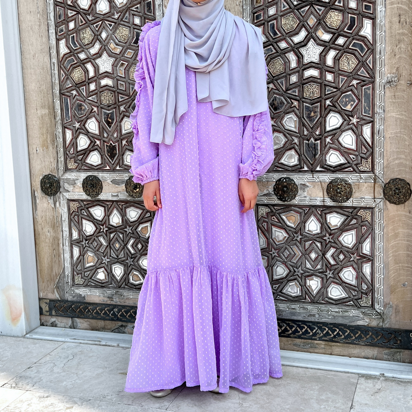 Girls Lilac Purple Long Sleeve Chiffon Maxi Dress - Modest Formalwear for Teens & Tweens