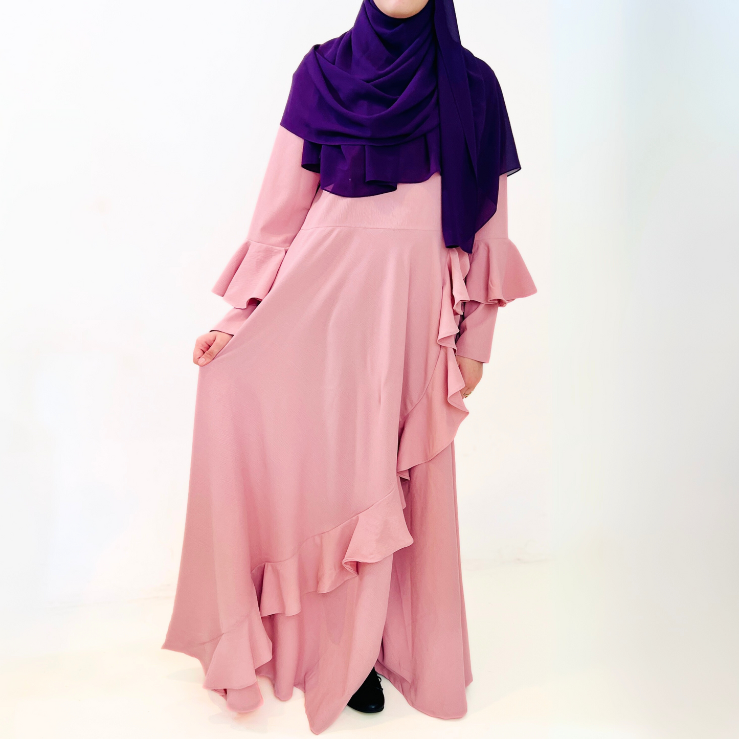 Girls Long Sleeve Light Pink Ruffled Maxi Dress - Modest Formalwear for Teens & Tweens