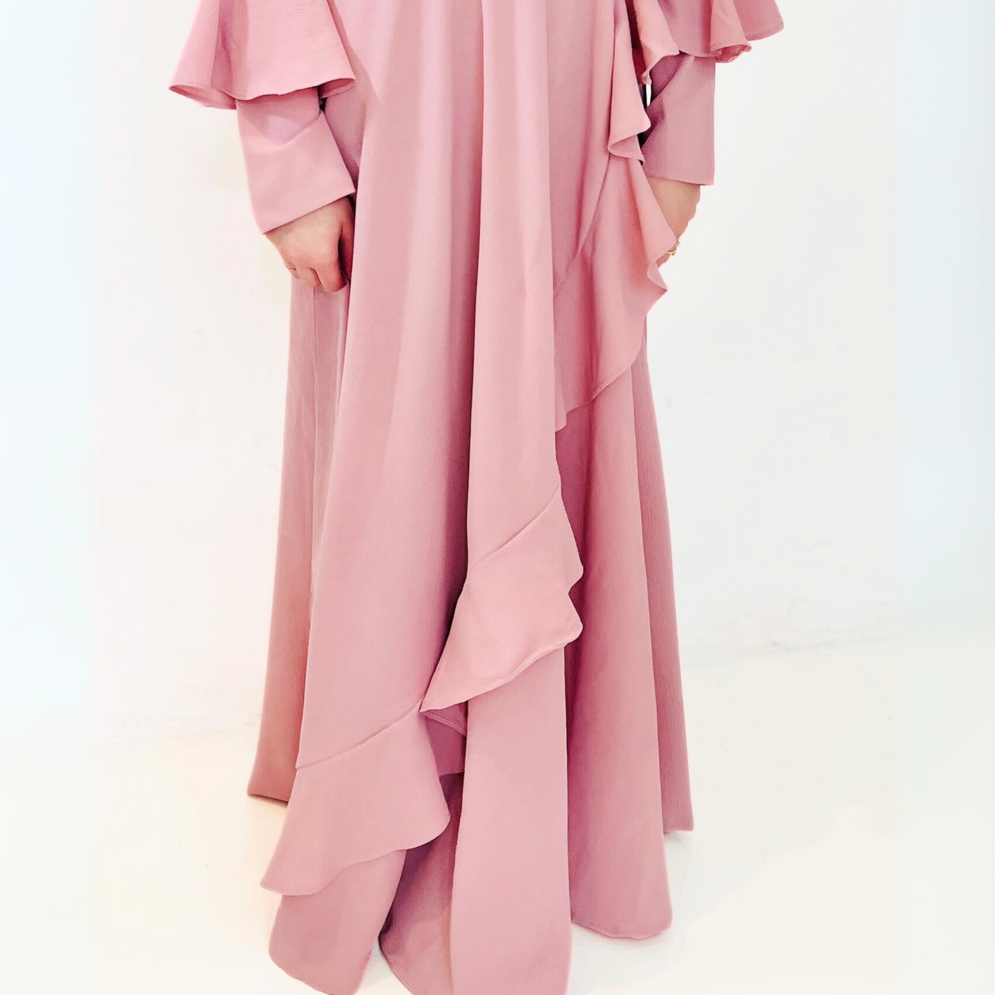 Girls Long Sleeve Light Pink Ruffled Maxi Dress - Modest Formalwear for Teens & Tweens
