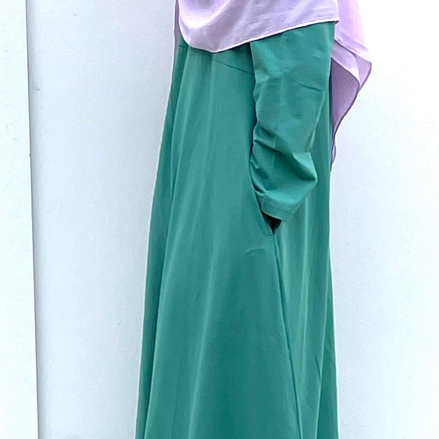 Girls Sea-Green Cotton Jersey Long Sleeve A-Line Maxi Dress Abaya with 2 Pockets- Modest Dressing