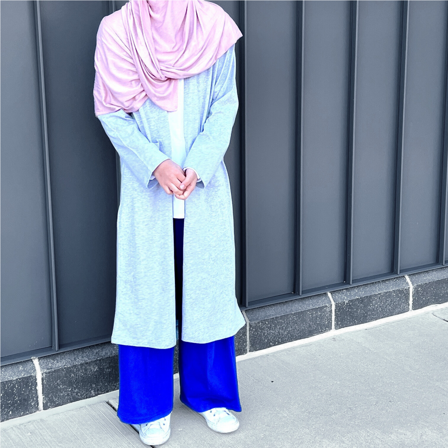 Girls Grey 100% Cotton Jersey Open Front Cardigan Abaya