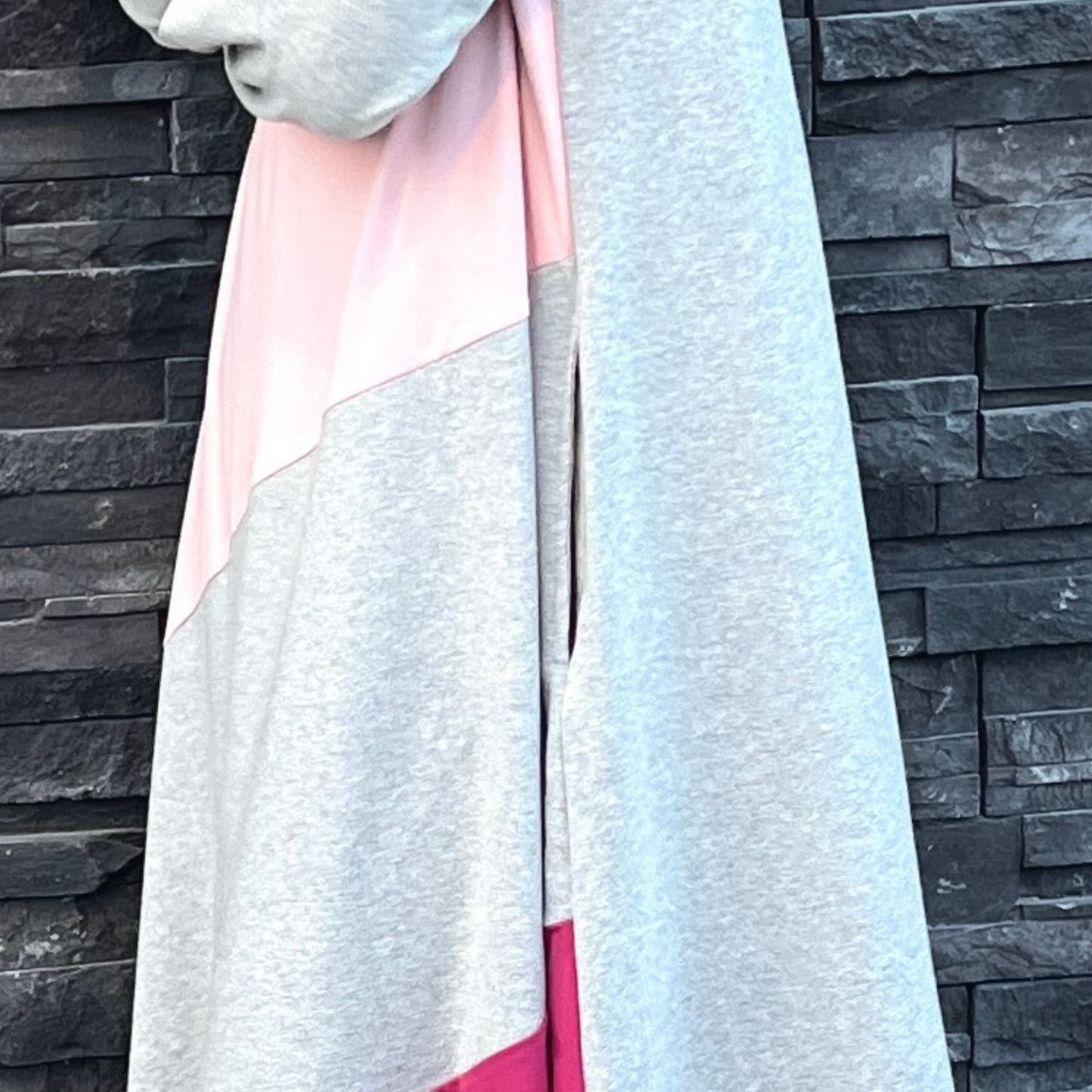 Girls Pink Long Sleeve Cotton Jersey Striped A-line Maxi Dress Abaya w/2 pockets - Modest & Stylish