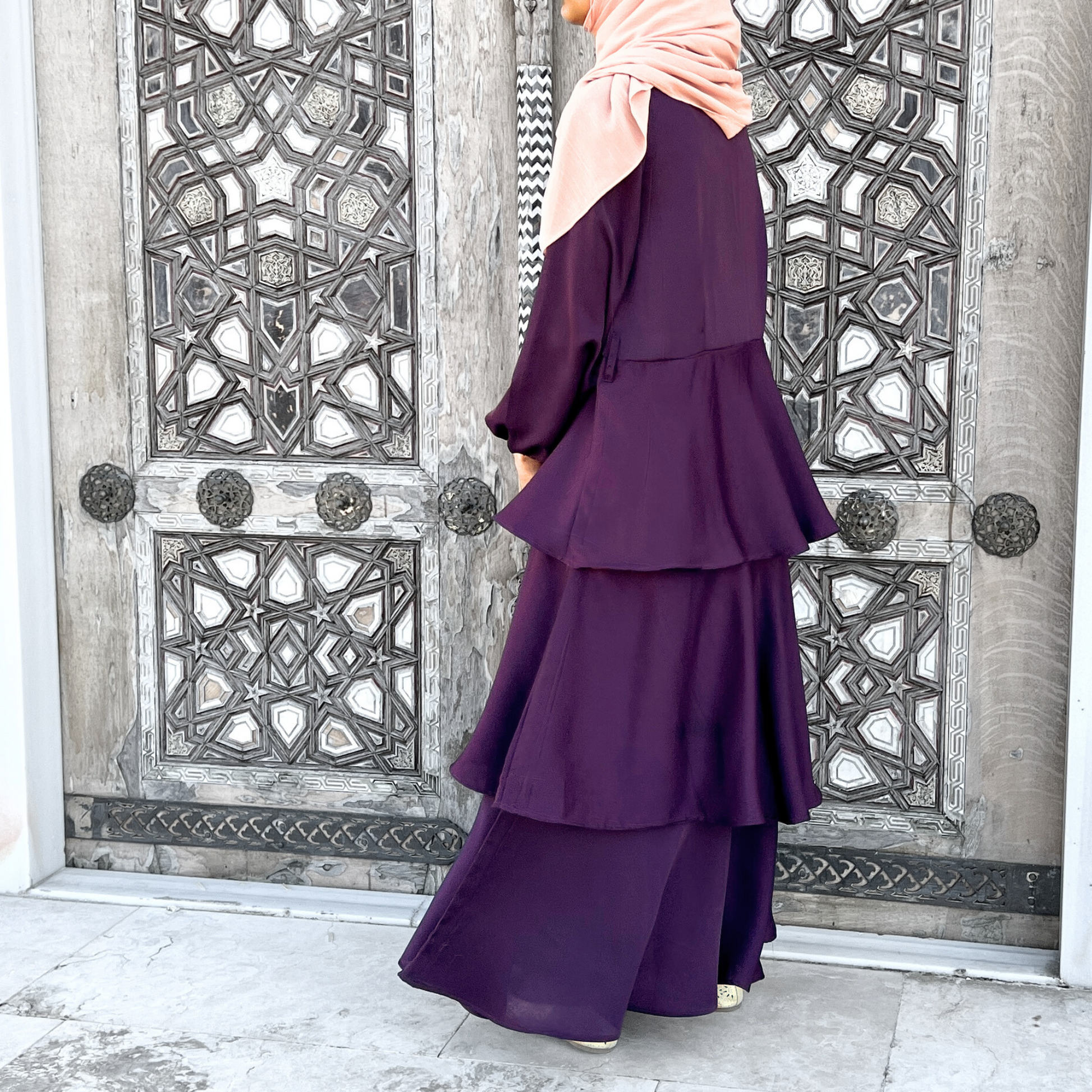 dark purple modest dress Arave Women's Elegant Dark Purple Maxi Dress,Autumn Modest Tiered Ruffle Chiffon Gown,High Neck Bishop Sleeve Loose Floor-Length Dining Party Bohemian Fit