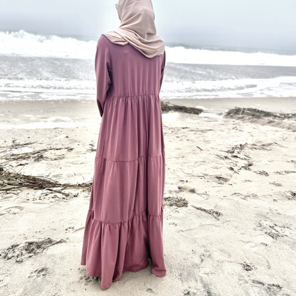 Girls Mauve Pink Long Sleeve Cotton Jersey Tiered Maxi Dress Abaya 18 / Mauve Pink Girls Mauve Pink Long Sleeve Cotton Jersey Tiered Maxi Dress Abaya 18 / Mauve Pink