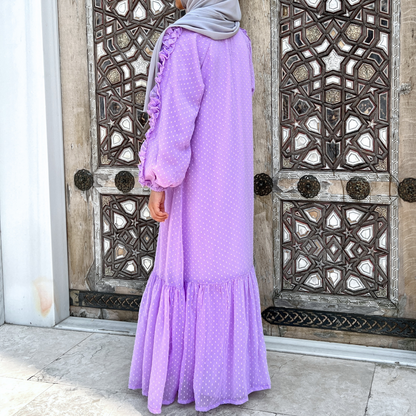long sleeve purple maxi dress Purple Linen Wrap Dress Handmade Long Sleeve Maxi Dress Purple / XS