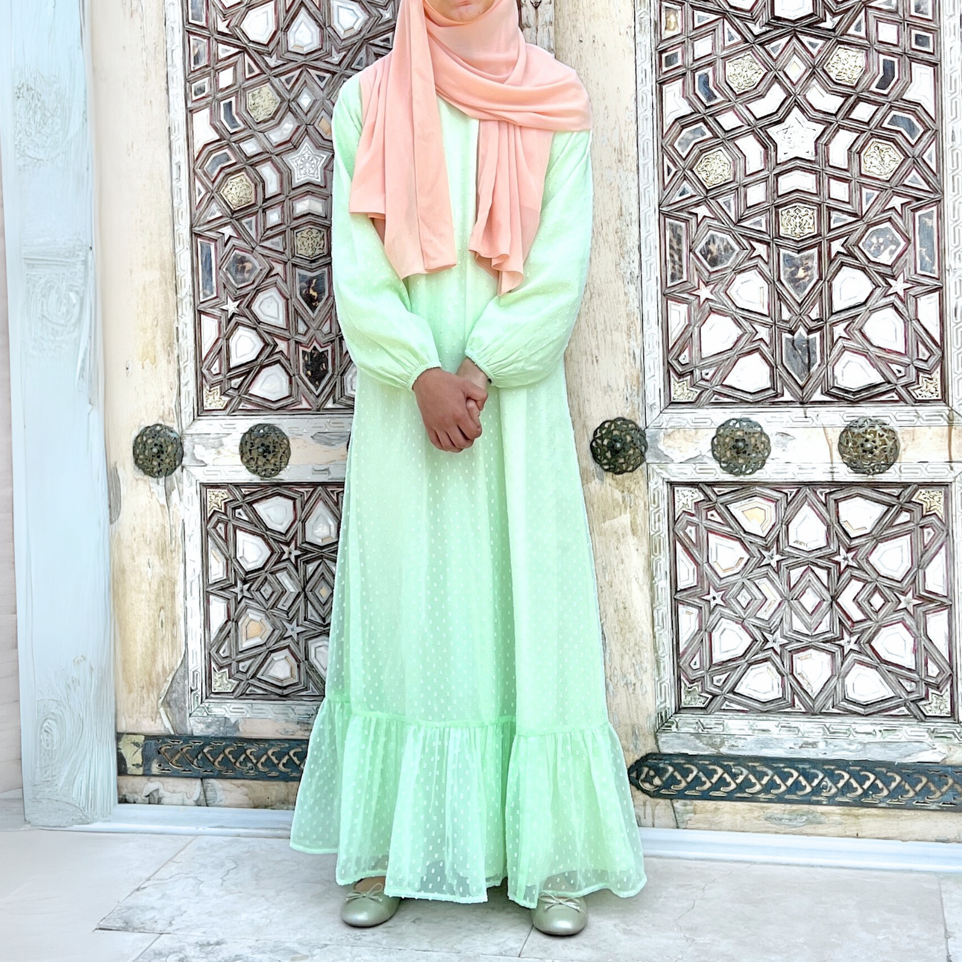 Girls Chiffon Bohemian Styled Light Green Maxi Dress- Modest Formalwear for Teens & Tweens Emanesty Girls Chiffon Bohemian Styled Light Green Maxi Dress- Modest Formalwear for Teens & Tweens Emanesty