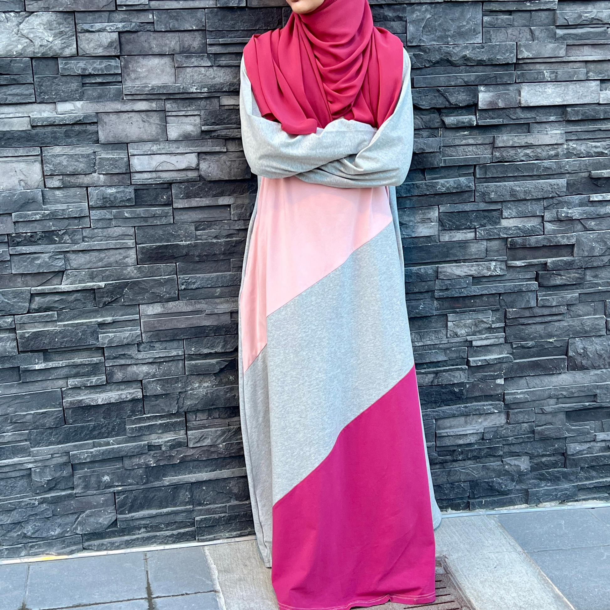 Girls Pink Long Sleeve Cotton Jersey Striped A-line Maxi Dress Abaya w Emanesty Girls Pink Long Sleeve Cotton Jersey Striped A-line Maxi Dress Abaya w Emanesty